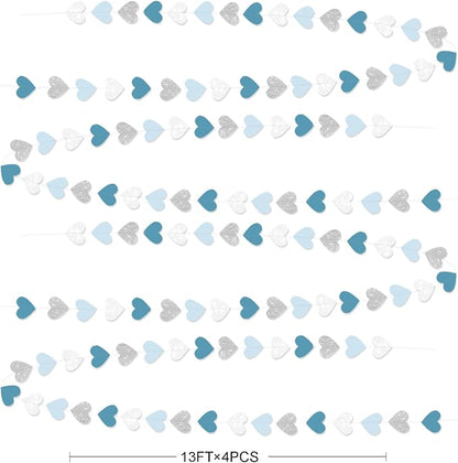 Silver Blue White Heart Party Decorations Dusty Blue Glitter Paper Silver White - Image 2