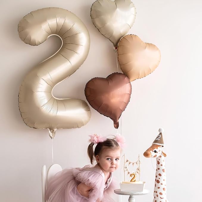 Cream Heart Balloons, 18inch Beige Foil Valentine Balloons - Image 5