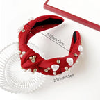 Valentines Day Red Pearl Headband for Women, Wide Rhinestone beaded Headbands Non Slip Knotted Fashion Hair Accessories for Christmas Valentines New Year Gifts