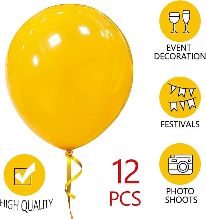 18 Inch Yellow Balloons 12 Pack Large Latex Party Balloons Round Helium Balloon - Image 3