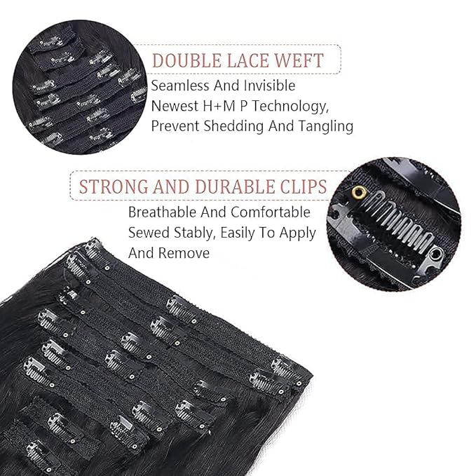 Clip in Hair Extensions Real Human Hair Straight Brazilian Human Hair Clip in Extensions 8Pcs 120g Silky Straight Remy Hair Clip ins for Women (18inch, #1B Natural Black)