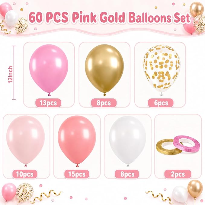 Dusty Pink Balloons, 12 Inch Dusty Pastel Pink and White Confetti Balloon - Image 2