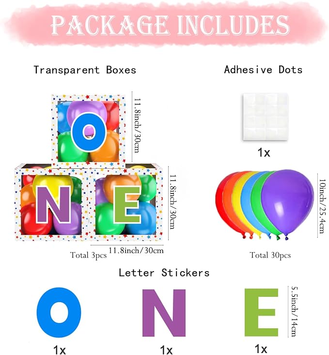 First Birthday Decorations for Boy Girls, ONE Balloon Boxes - Image 3