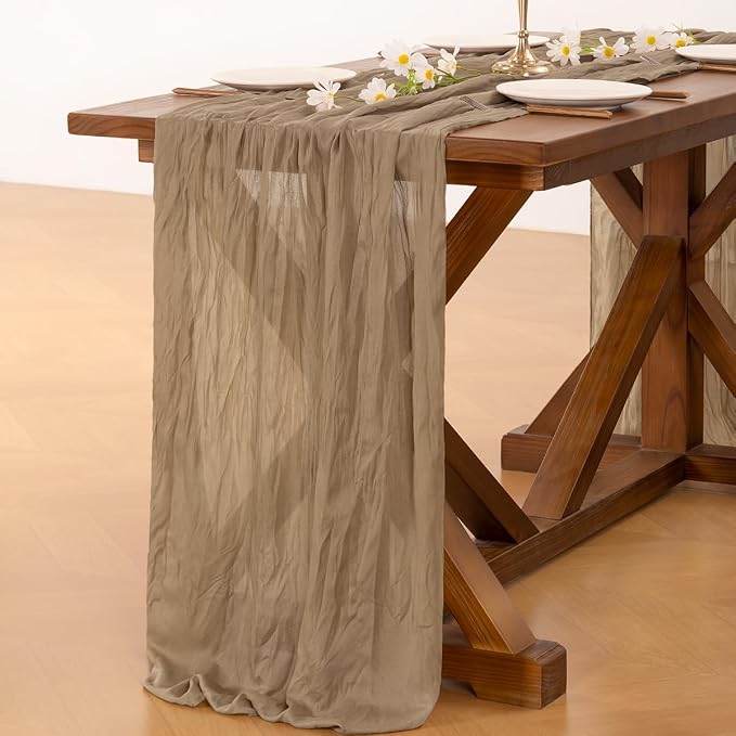 Cheesecloth Table Runner Summer Boho Wedding Birthday Party Home Decor | Nude - Image 4