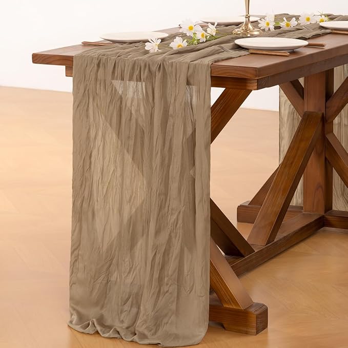 Cheesecloth Table Runner Summer Boho Wedding Birthday Party Home Decor | Nude - Image 4