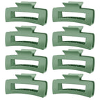 TOCESS Hair Claw Clips for Women - 8PK Large Neutral Matte Square Jumbo Hair Clips for Thick, Thin, Long, Short, Curly Hair Girls, Big Jaw Clip Set for Daily Use (Forest Green)