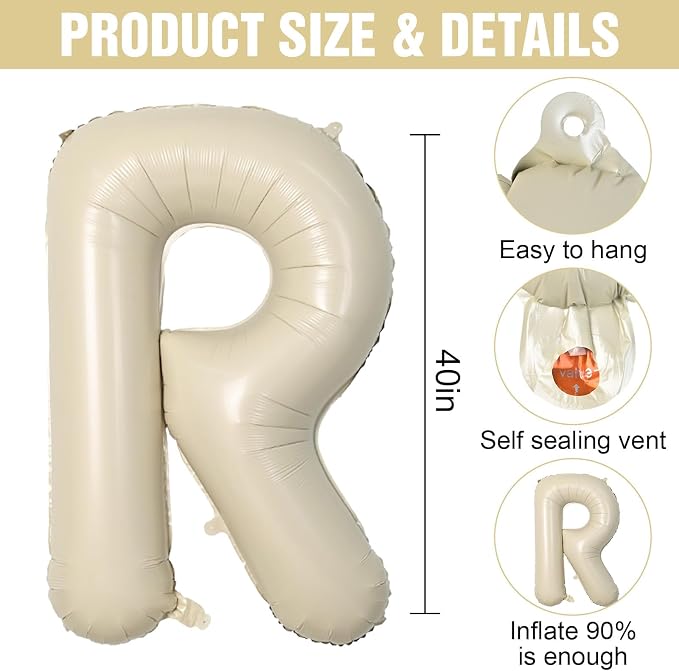 Cream R Letter Balloons, 40 Inch Letter R Balloon Beige, Helium Custom Letter - Image 2