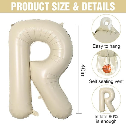 Cream R Letter Balloons, 40 Inch Letter R Balloon Beige, Helium Custom Letter - Image 2