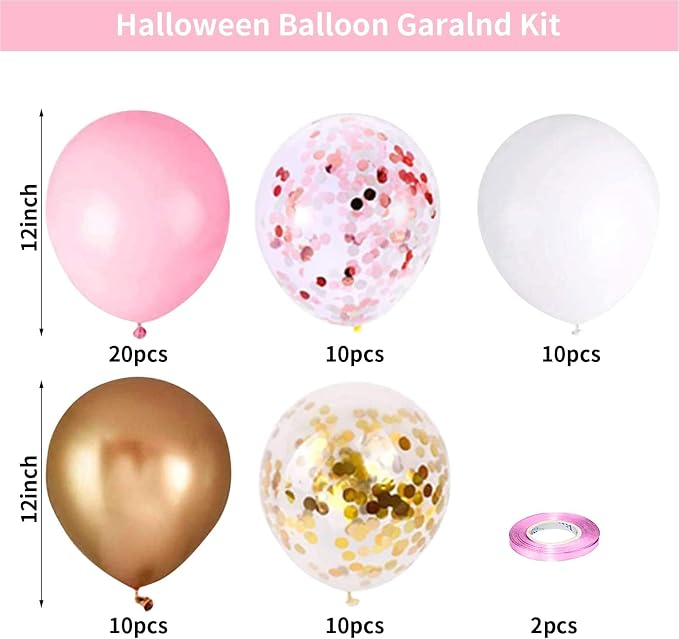Balloons Pink Gold Confetti, 60 Packs 12 Inch Pink White Metallic Gold Balloon - Image 2