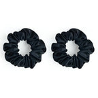 22 Momme 100% Mulberry Silk Scrunchies (2 Pack, Black), Well-Hold Elastic for No-Damage, Soft Hair Ties, 6A Grade, OEKO-TEX Certified, Reduces Frizz & Breakage