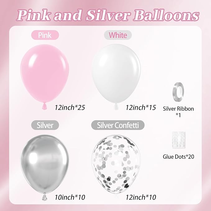 60pcs Pink and Silver Balloons 12inch - Image 2