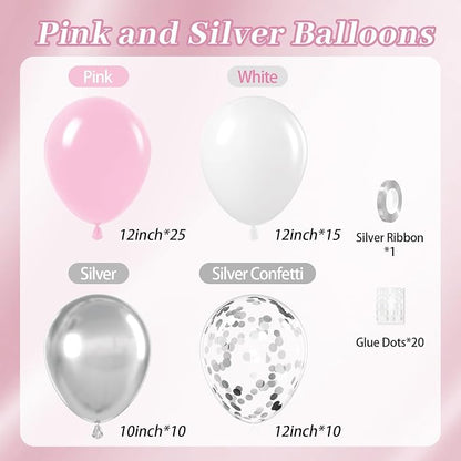 60pcs Pink and Silver Balloons 12inch - Image 2
