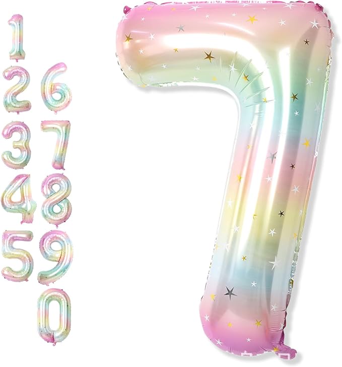 7th Birthday Balloons for Girls, Large Mylar Colorful Multicolor 7 Balloon by Froova