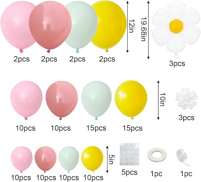 Daisy Balloon Garland Arch Kit, Retro Yellow Pink Green Hippie Boho Balloons - Image 2