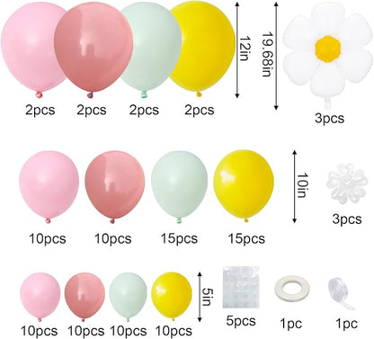 Daisy Balloon Garland Arch Kit, Retro Yellow Pink Green Hippie Boho Balloons - Image 2