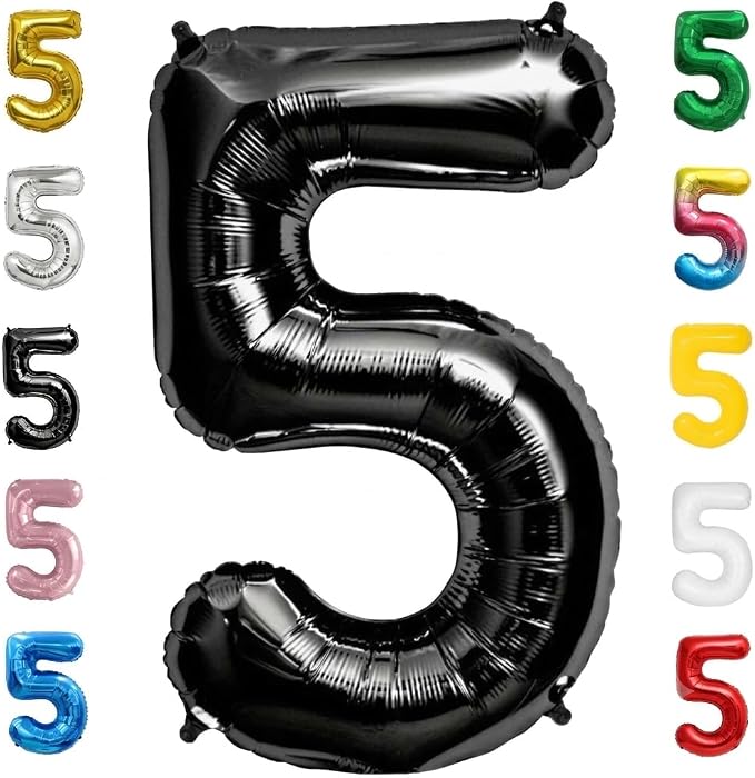Black Number Balloon 5 Mylar Foil Balloons 16 inch Small by Unknown