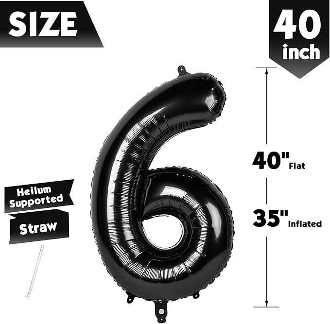 40 Inch Black Number 6 Balloon Birthday Party Decorations - Image 5