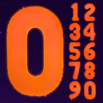 Mega-L Glow in The Dark Party Supplies, 40 Inch Orange Number 0 Balloon | Glow by Mega-Loopolis