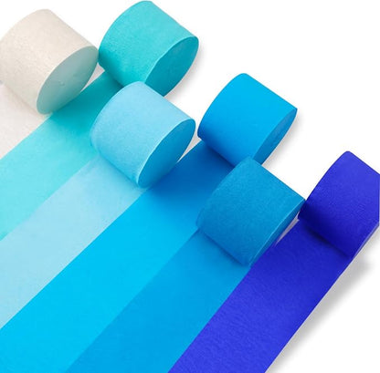 PartyWoo Blue and White Sky Light White Crepe Paper Streamers 6pcs 492 FT | by PartyWoo