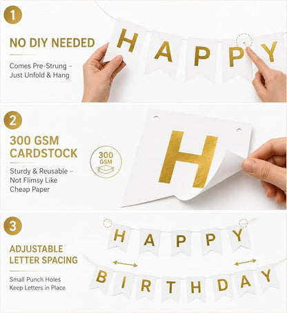 White Happy Birthday Banner Sign - Image 3
