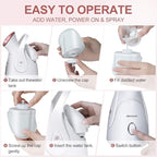 Facial Steamer, Amconsure Nano Ionic Face Steamer for Home, 100ML Warm Mist Humidifier for Women Moisturizing, Unclogs Pores-Bonus Stainless Steel Skin Kit and 2 Face Scrubbers