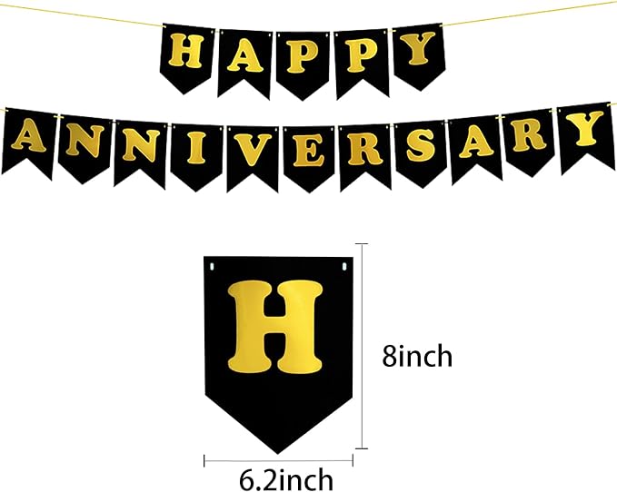 Happy Anniversary Banner Black Banner Wedding Anniversary Happy Birthday Party - Image 2