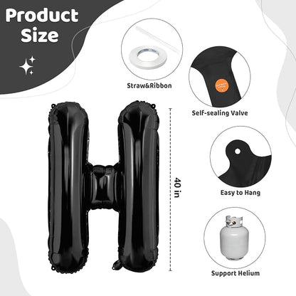 Black HBD Balloons, HBD Foil Letter Balloon - Image 2