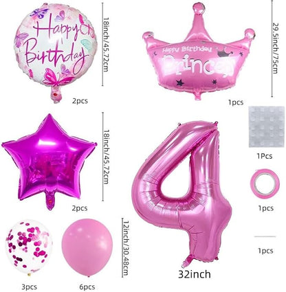 32 inch Pink Number 4 Balloons，4th Large Foil Balloons Pink Decorations - Image 2