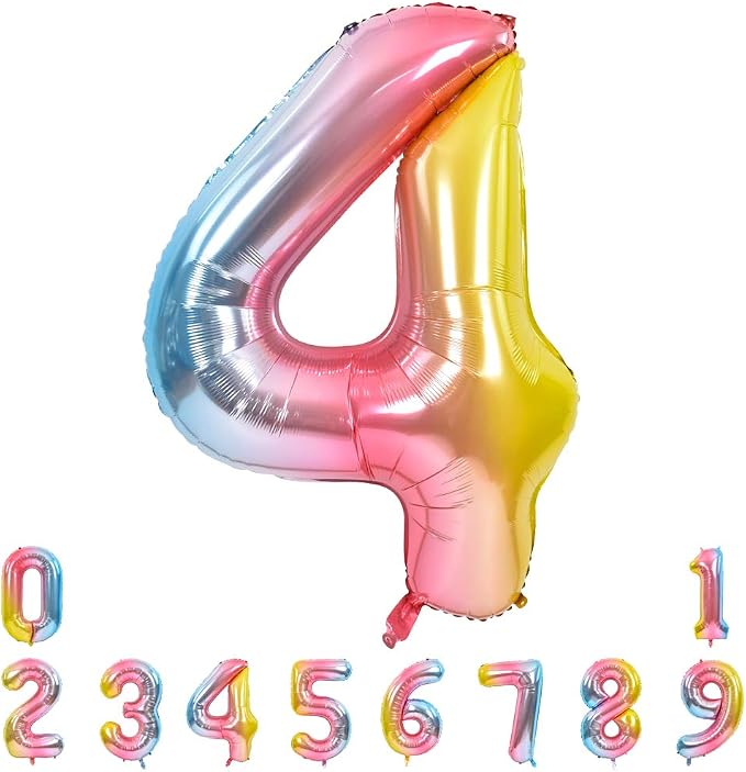 TONIFUL 40 Inch Rainbow Large Numbers Balloons 0-9, Number 4 Digital 4 Helium by TONIFUL