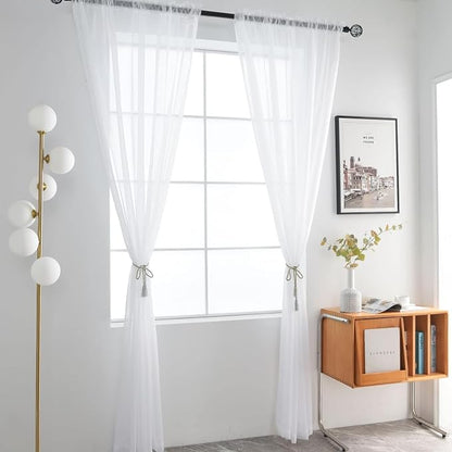 SpaceDresser Sheer White Curtains 4 Panels Rod Pocket Semi-Sheer Curtain 90 - Image 3