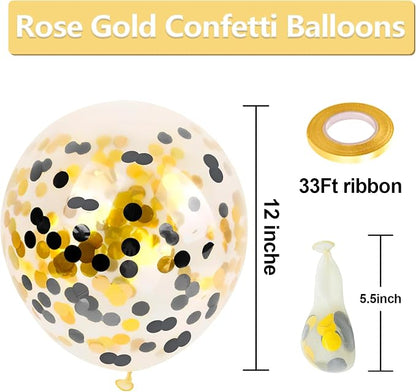 Bezente Black Gold Confetti Latex Balloons 60 Pack 12 inch | Black Gold - Image 2