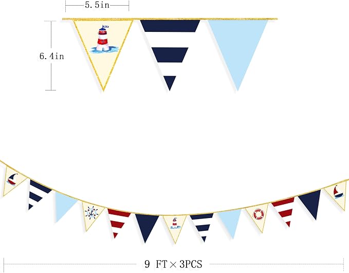 Navy Red Beige Gold Glitter Stamping Paper Pennant Banner Flag Triangle Bunting - Image 2