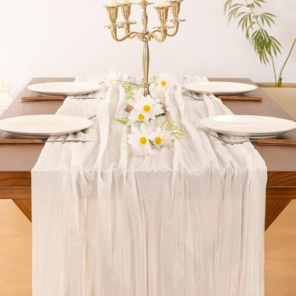 Cheesecloth Table Runner Summer Boho Wedding Birthday Party Home Decor | Ivory - Image 5