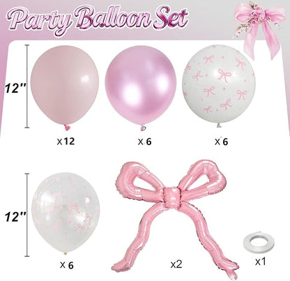 Pink Bow Balloons, 12Inch Pastel Light Pink and Bow Print Balloon - Image 2