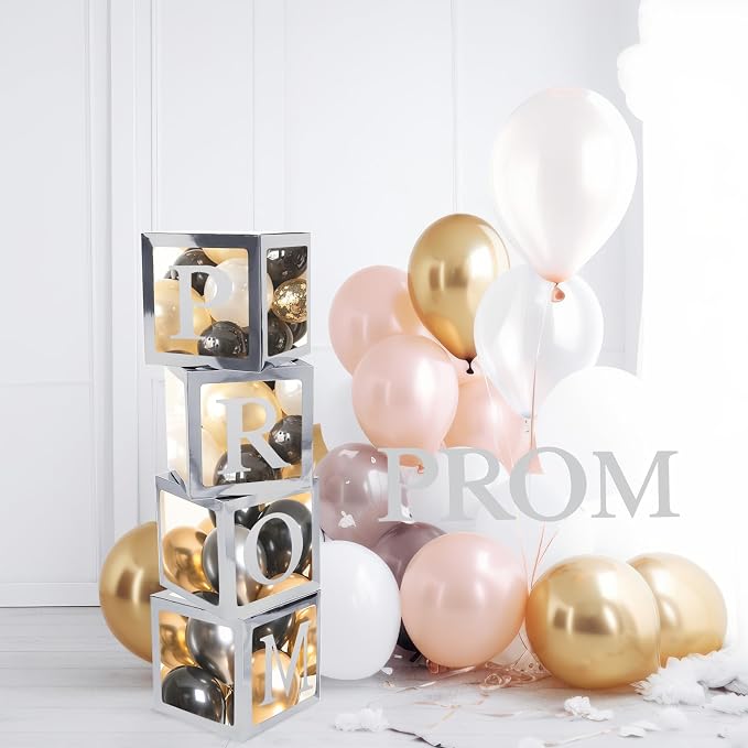 4 Pcs Prom Boxes with Letters 11.8 x 11.8 x 11.8 Inch Clear Balloon Boxes - Image 3