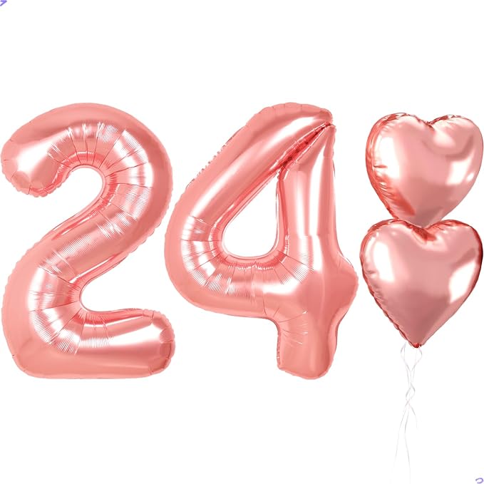 Rose Gold 24th Birthday Decorations, 40 inch Large 24 Balloon Numbers by Unknown