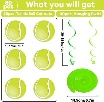 60pcs Tennis Party Foil Swirl Decorations Tennis Ball Ceiling Hanging Banners - Image 2