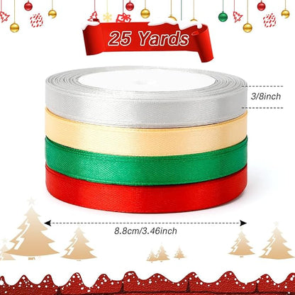 Christmas Ribbon for Gift Wrapping 4 Rolls 100 Yards 3/8 inch Red Green Gold - Image 2