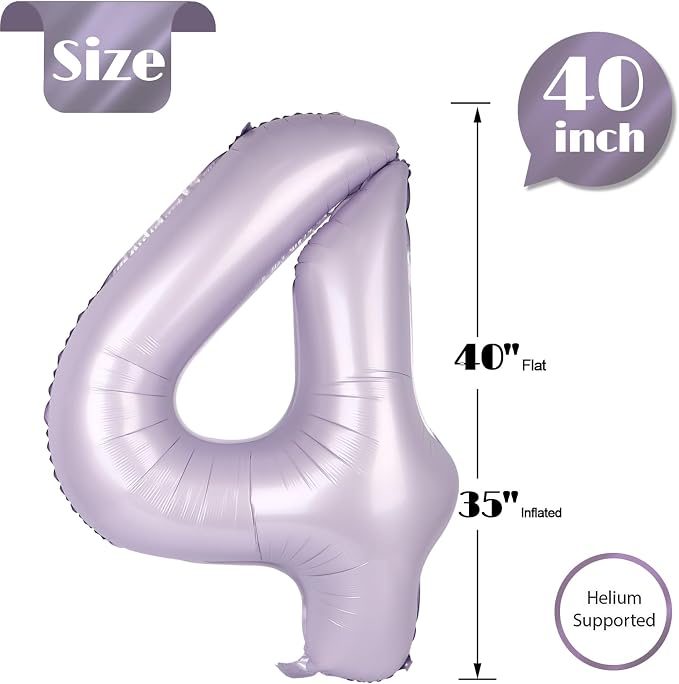 CreamPurple Number 4 Balloon 40 Inch, 4th Birthday Decorations Men Women | Foil - Image 5