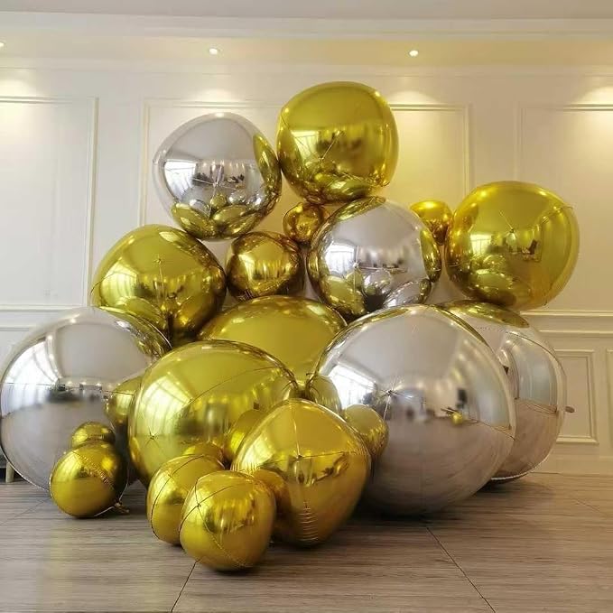 Gold and Silver Round Balloons Foil, Metallic Gold Silver Balloons - Image 6