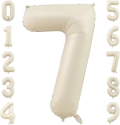 Cream Number 7 Balloons, 40 Inch 7 Balloons Giant Helium Foil Mylar Beige 7 by BBPOOL