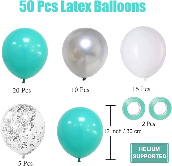 Teal Blue Silver Balloons - Image 2