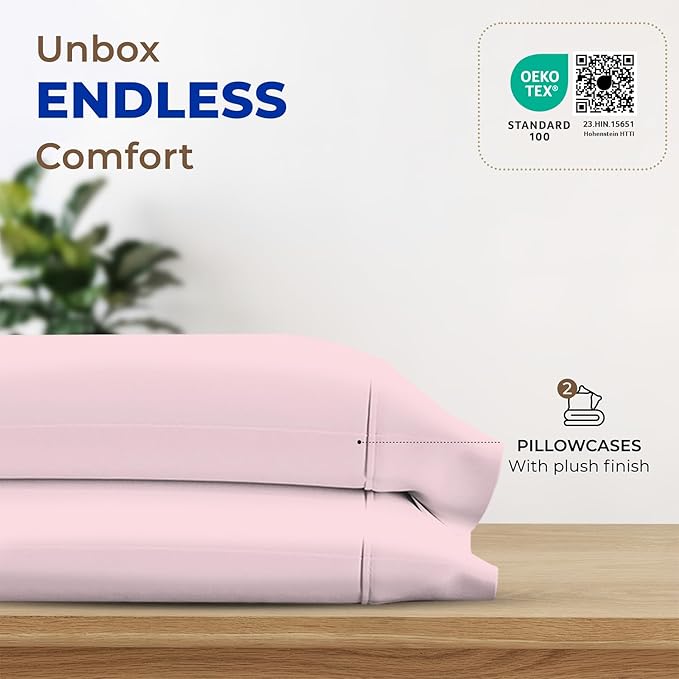 THREAD SPREAD 100% Egyptian Cotton Pillow Cases - 1000 Thread Count Queen/Standard Size Set of 2, Soft & Breathable Extra Long Staple Sateen Weave Cotton Pillow Covers for Bed - Blush