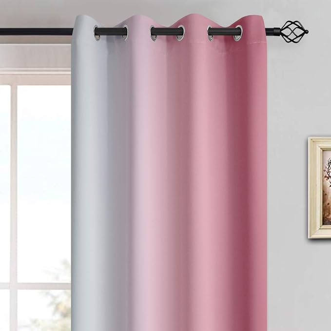 Yakamok Ombre Curtains Pink and Greyish White - Image 3
