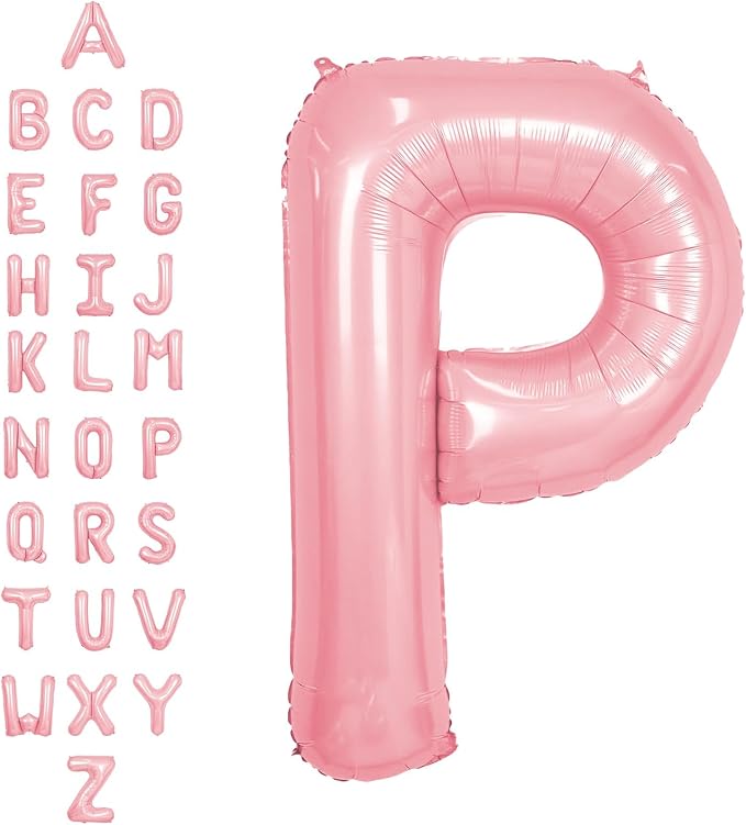 SUWEN 40 Inch Pink Large P Letter Balloons Big Foil Helium A-Z | Jumbo Mylar by SUWEN