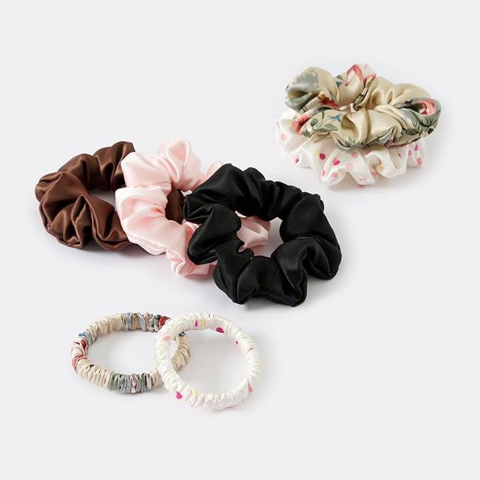 19Momme Silk Scrunchie Thick Hair Ties for Curly Hair, No Slip Hair Bands for Women, Vintage Satin Hair Accessories (Hair tie Mixed PACK)