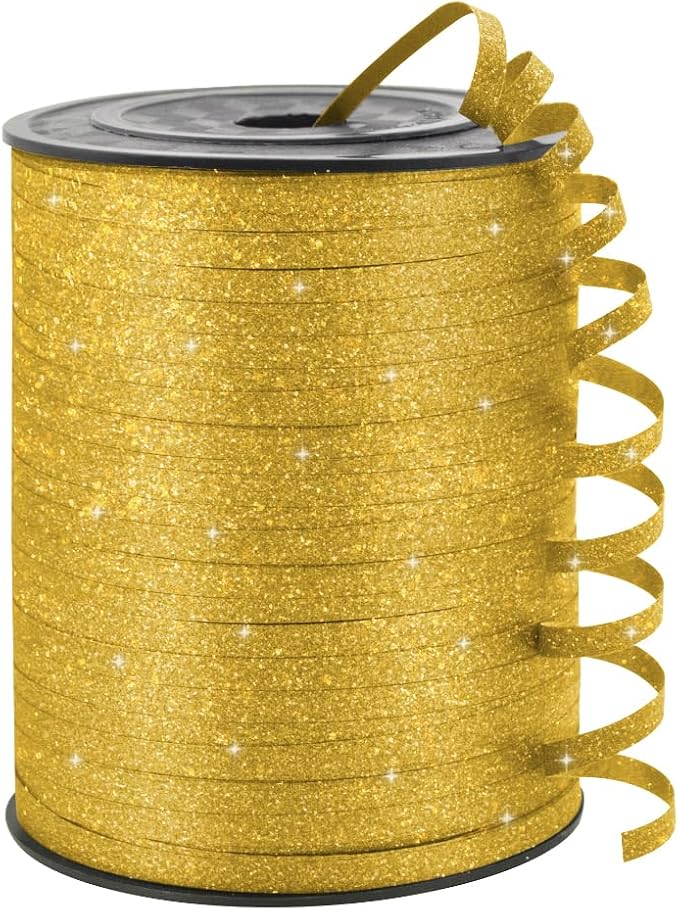 Golden Glitter Curling Ribbon, 1/5" Wide x 500 Yards Christmas Curling Ribbons by KMERLIFE