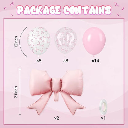 Pink Bow Balloons, 12 Inch Pastel Pink Transparent White Printed Balloons - Image 2