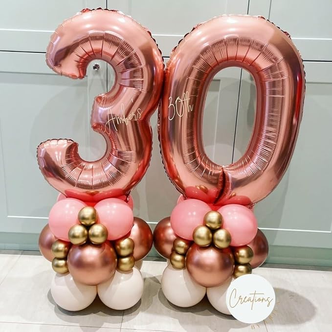 Rose Gold 30 Number Balloons, 40 Inch Big Giant Jumbo 30 Balloon Numbers Rose - Image 2
