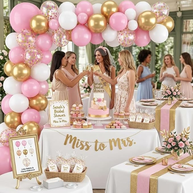 Pink and Gold Balloons, 12 Inch Light Baby Pink White and Gold Confetti Balloons - Image 6